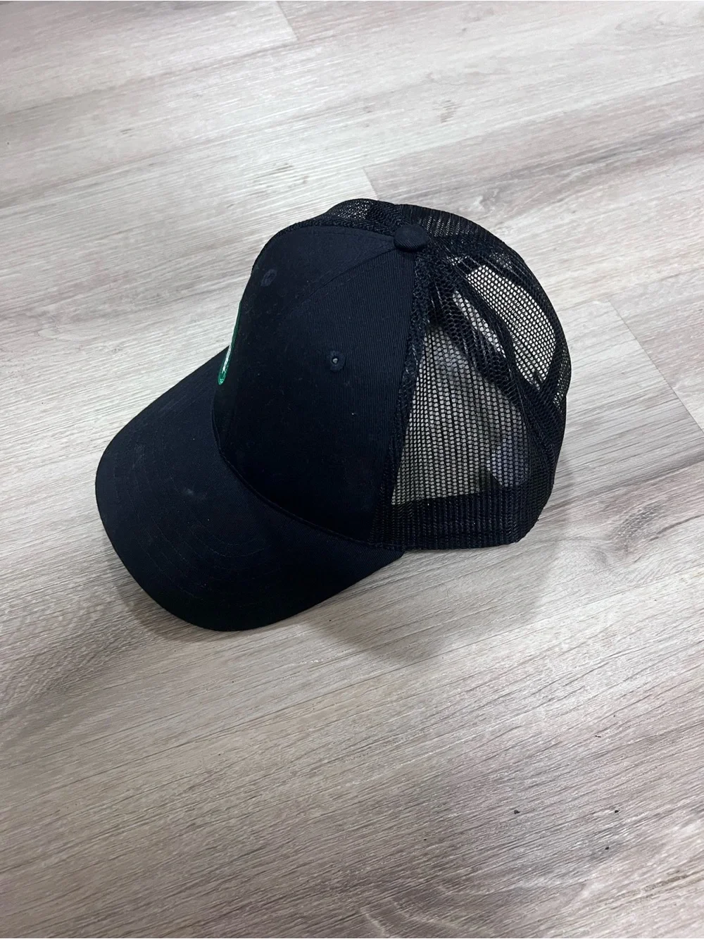 Whole Foods Market Black Mesh Trucker Hat with Green Logo